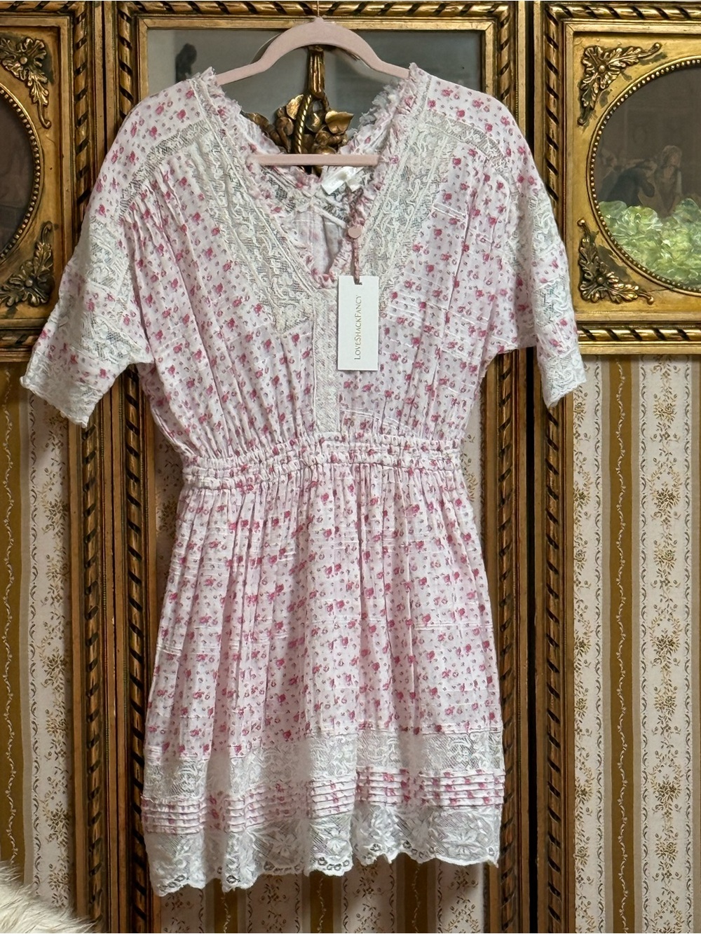 NWT LoveShackFancy Newton Dress Poppy Pink Cotton Lace Mini XS 0 2